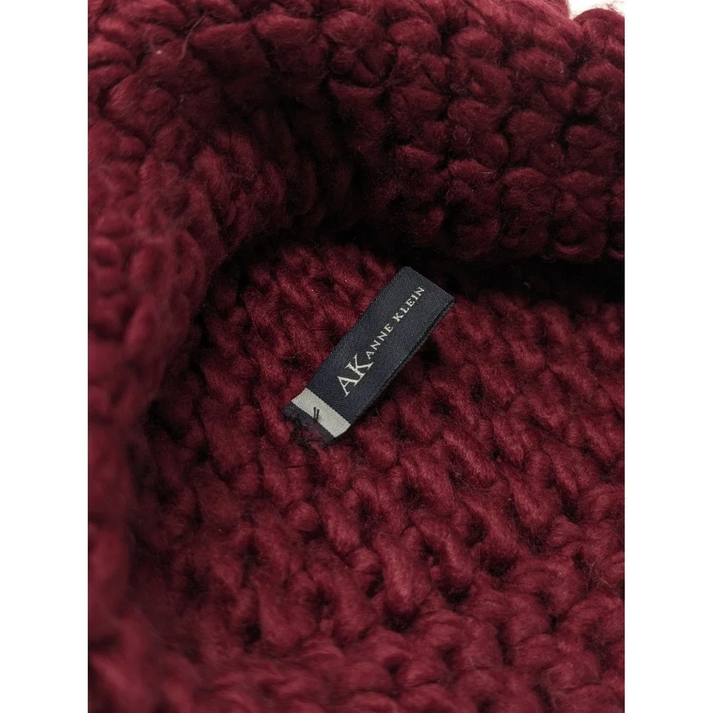 Anne Klein Burgundy Chunky‎ Knit Cuffed Beanie Hat Acrylic Winter Cap Grannycore